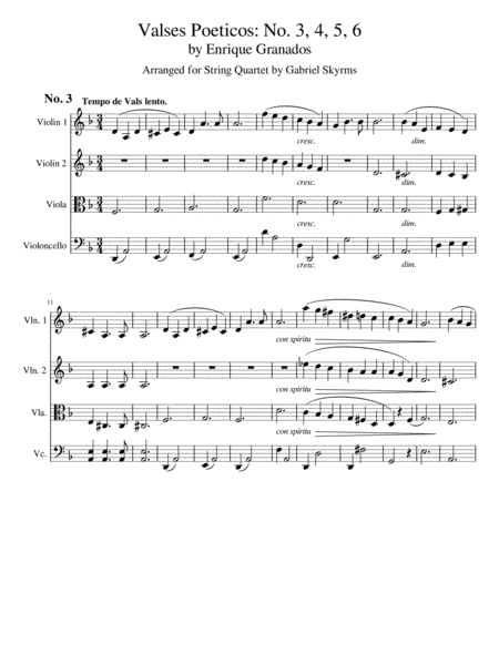 Free Sheet Music Valses Poeticos By E Granados For String Quartet