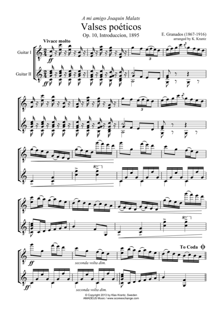 Free Sheet Music Valses Poeticos For Classical Guitar Duet