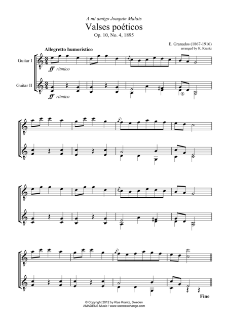 Free Sheet Music Valses Poeticos Op 10 No 4 For Guitar Duo