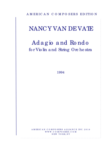 Van De Vate Adagio And Rondo For Violin And String Orchestra Sheet Music