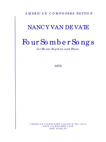 Van De Vate Four Somber Songs Piano Reduction Sheet Music