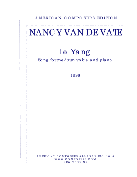 Van De Vate Lo Yang Sheet Music