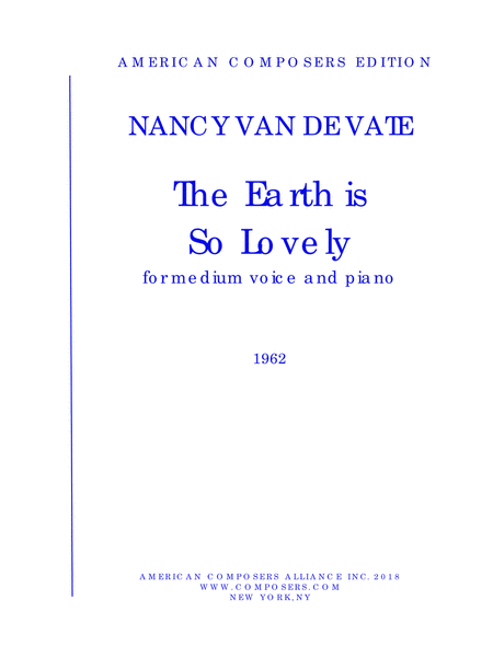 Van De Vate The Earth Is So Lovely Sheet Music