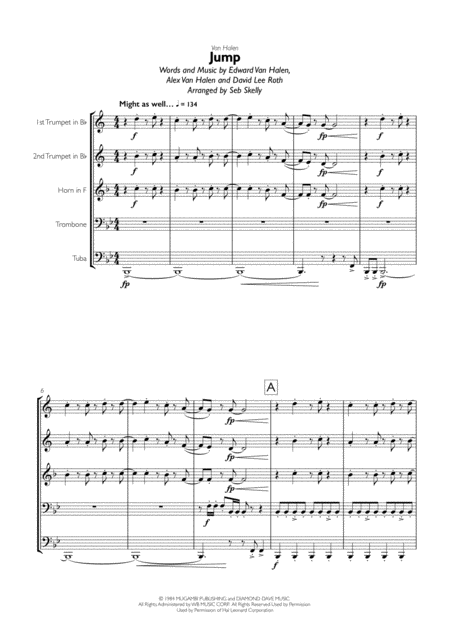 Free Sheet Music Van Halen Jump For Brass Quintet