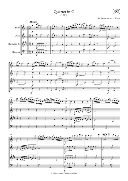 Vanhal Quartet In C Arr Woodwind Quartet Sheet Music