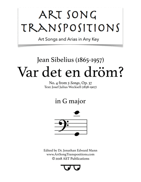 Var Det En Drm Op 37 No 4 G Major Bass Clef Sheet Music