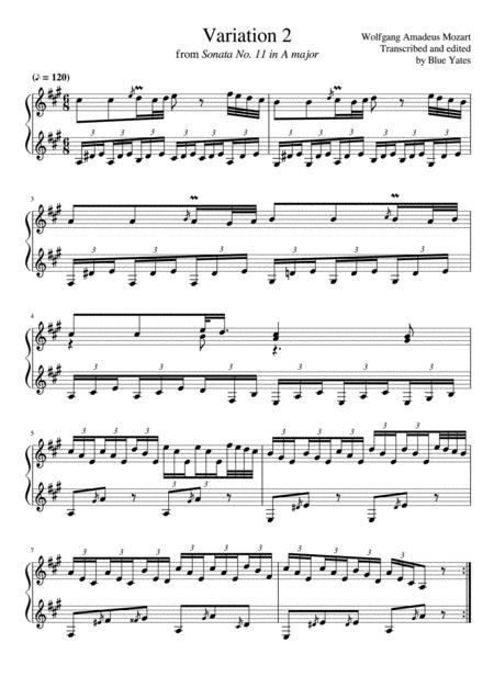 Free Sheet Music Variation 2 From Sonata No 11 In A Wolfgang Amadeus Mozart