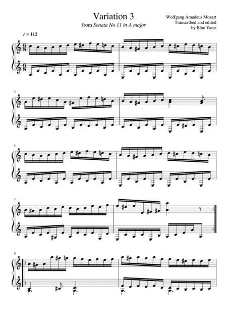 Free Sheet Music Variation 3 From Sonata No 11 In A Wolfgang Amadeus Mozart