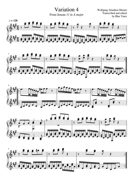 Variation 4 From Sonata No 11 In A Wolfgang Amadeus Mozart Sheet Music