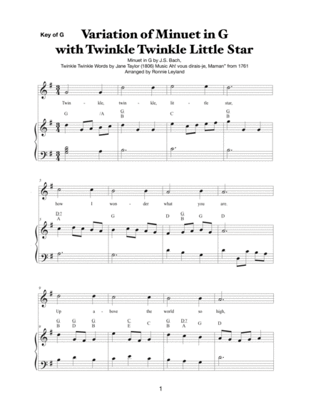 Free Sheet Music Variation Of Minuet In G With Twinkle Twinkle Little Star