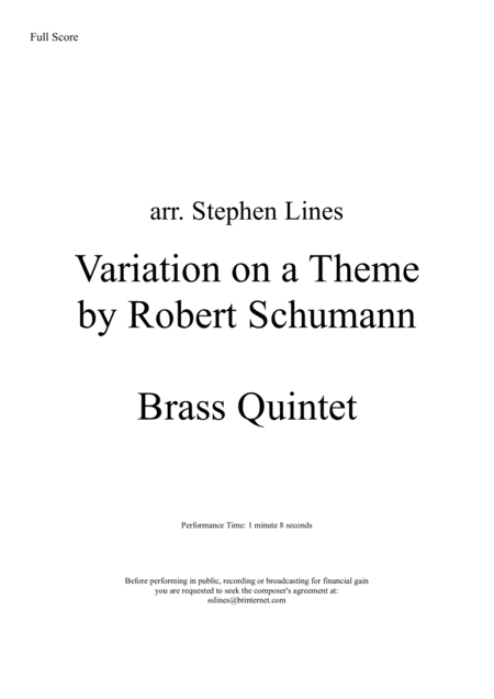 Variation On A Theme By Robert Schumann Sheet Music