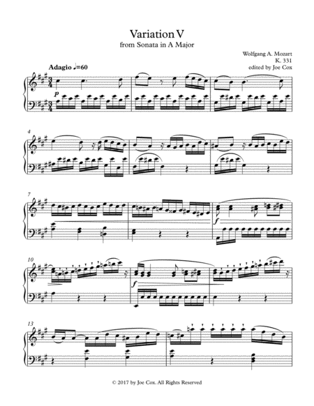 Free Sheet Music Variation V From Sonata In A Major K 331