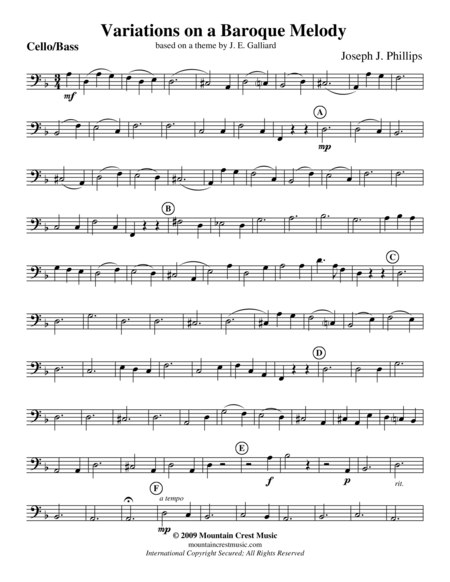 Free Sheet Music Variations On A Baroque Melody Cello Bass Part