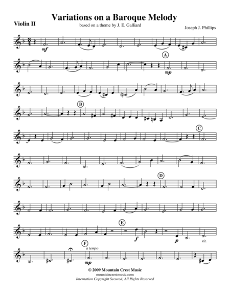 Variations On A Baroque Melody Violin 2 Part Sheet Music