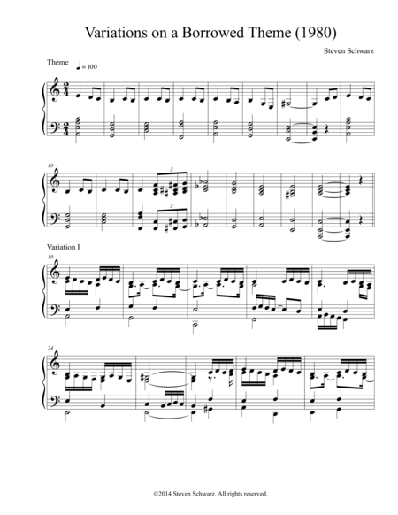 Free Sheet Music Variations On A Borrowed Theme 1980