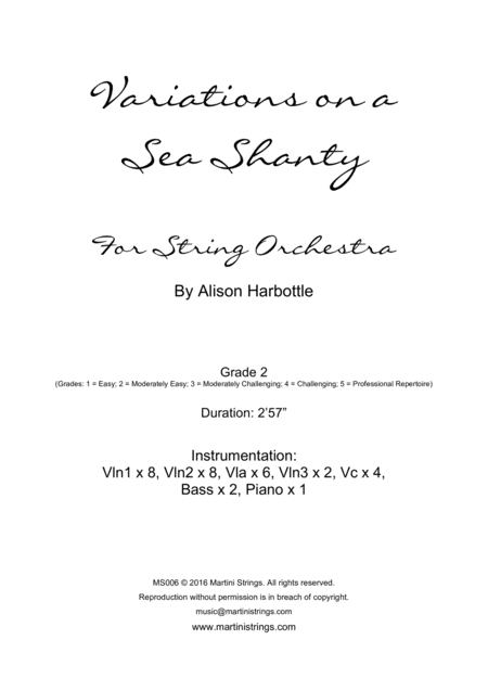 Variations On A Sea Shanty For String Orchestra Sheet Music