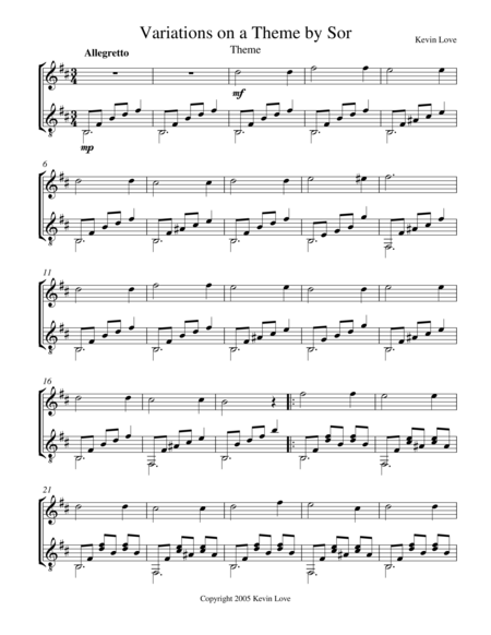 Free Sheet Music Variations On A Theme By Sor Flute And Guitar Score And Parts