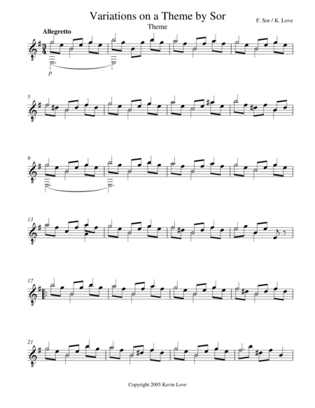 Free Sheet Music Variations On A Theme By Sor