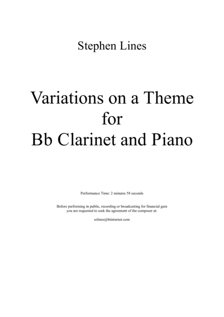 Variations On A Theme For Bb Clarinet And Piano Sheet Music