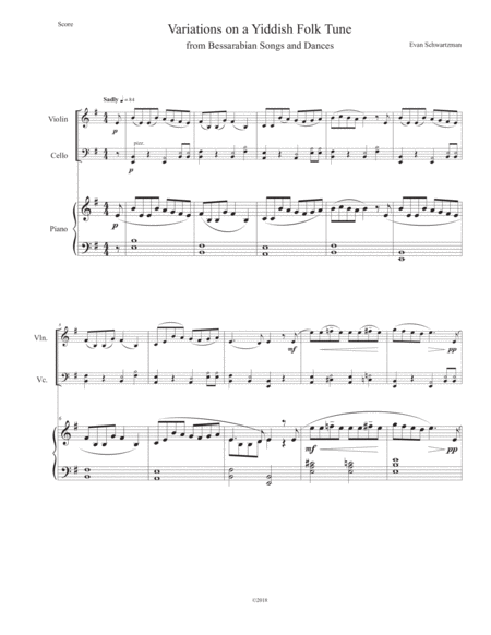 Variations On A Yiddish Folk Tune For Piano Trio Sheet Music