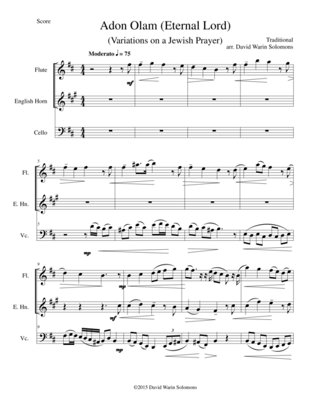Free Sheet Music Variations On Adon Olam For Flute Cor Anglais And Cello