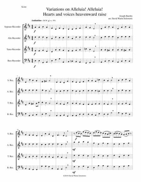 Variations On Alleluia Alleluia Hearts And Voices Heavenward Raise For Recorder Quartet Sheet Music