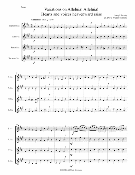 Variations On Alleluia Alleluia Hearts And Voices Heavenward Raise For Saxophone Quartet Sheet Music