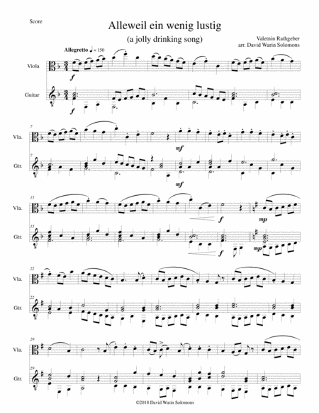 Variations On Alleweil Ein Wenig Lustig For Viola And Guitar Sheet Music