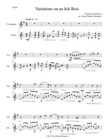 Variations On Au Joli Bois For Cor Anglais And Guitar Sheet Music