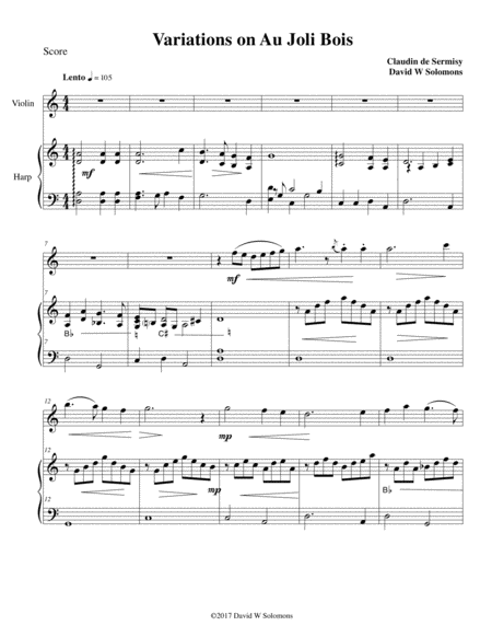 Variations On Au Joli Bois For Violin And Harp Sheet Music