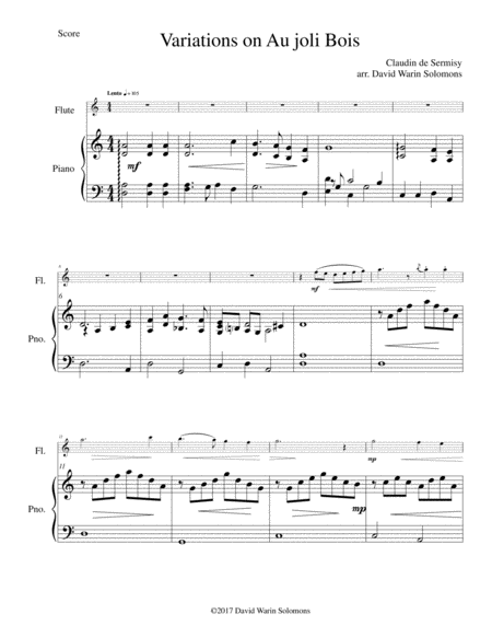 Variations On Au Joli Bois To The Pretty Wood For Flute And Piano Sheet Music