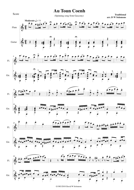 Free Sheet Music Variations On Au Toun Coenh For Flute And Guitar