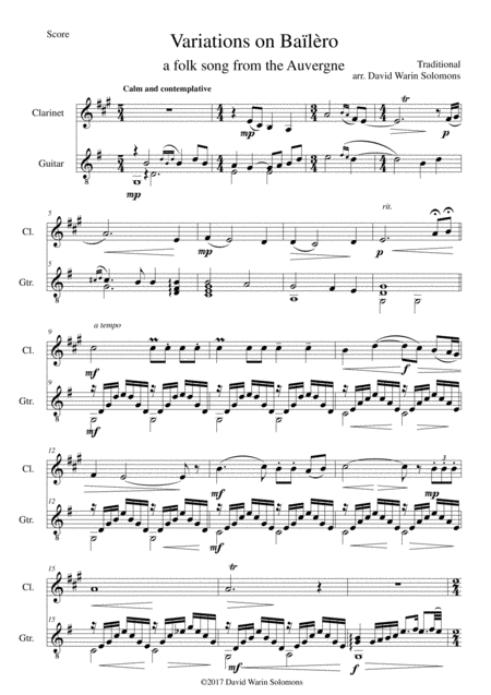 Free Sheet Music Variations On Bailero For Clarinet And Guitar