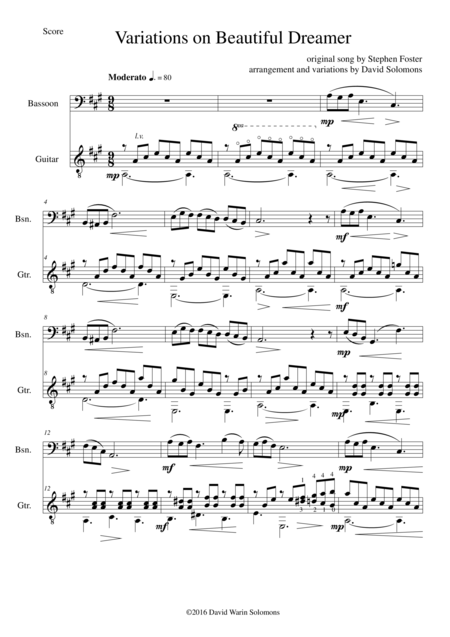 Variations On Beautiful Dreamer For Bassoon And Guitar Sheet Music