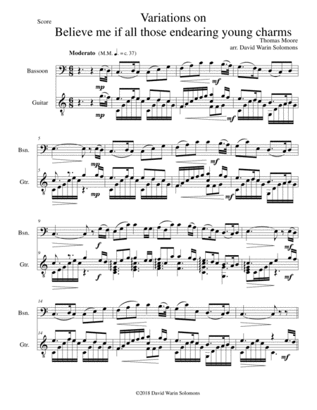 Variations On Believe Me If All Those Endearing Young Charms For Bassoon And Guitar Sheet Music