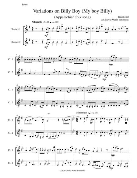 Variations On Billy Boy My Boy Billy For 2 Clarinets Sheet Music