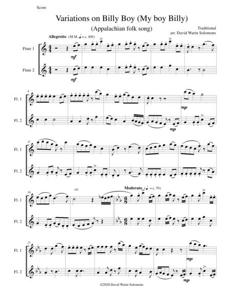 Free Sheet Music Variations On Billy Boy My Boy Billy For 2 Flutes