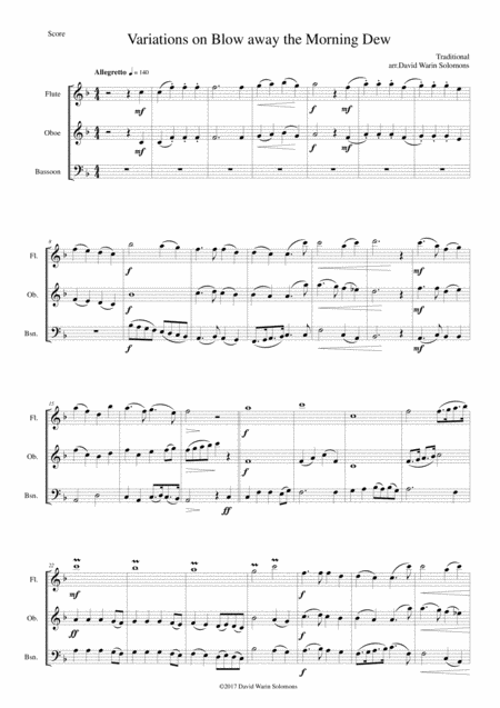 Variations On Blow Away The Morning Dew For Wind Trio Flute Oboe Bassoon Sheet Music