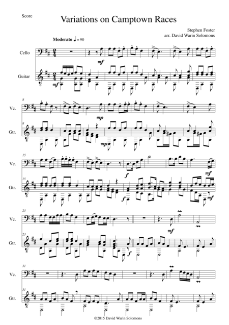 Variations On Camptown Races For Cello And Guitar Sheet Music