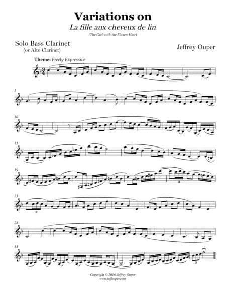 Variations On Debussys The Girl With The Flaxen Hair For Solo Bass Alto Clarinet Sheet Music