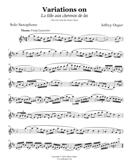 Variations On Debussys The Girl With The Flaxen Hair For Solo Saxophone Sheet Music