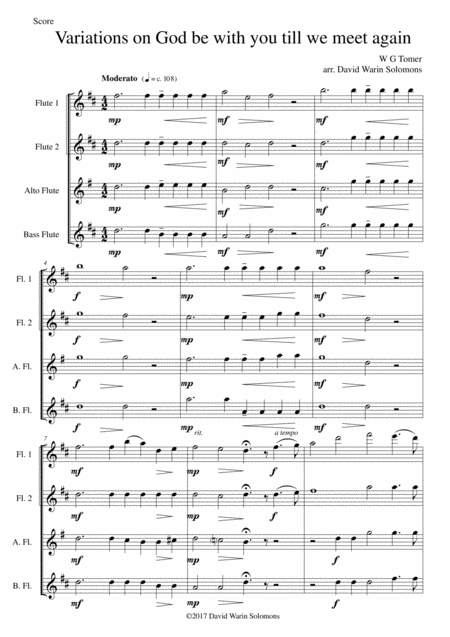 Free Sheet Music Variations On God Be With You Till We Meet Again For Flute Quartet