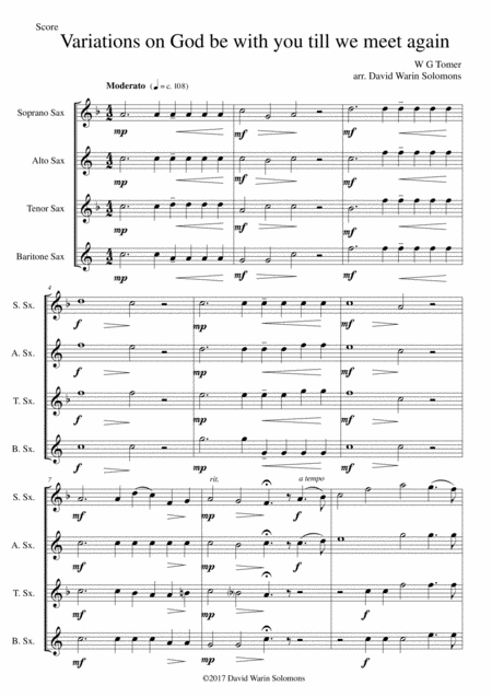 Free Sheet Music Variations On God Be With You Till We Meet Again For Saxophone Quartet