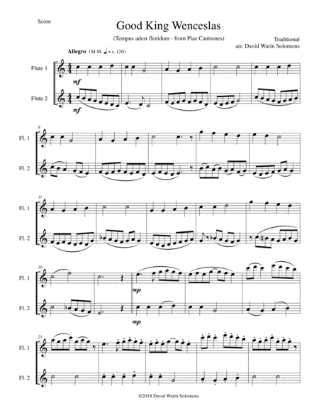 Variations On Good King Wenceslas Tempus Adest Floridum For Flute Duo Sheet Music