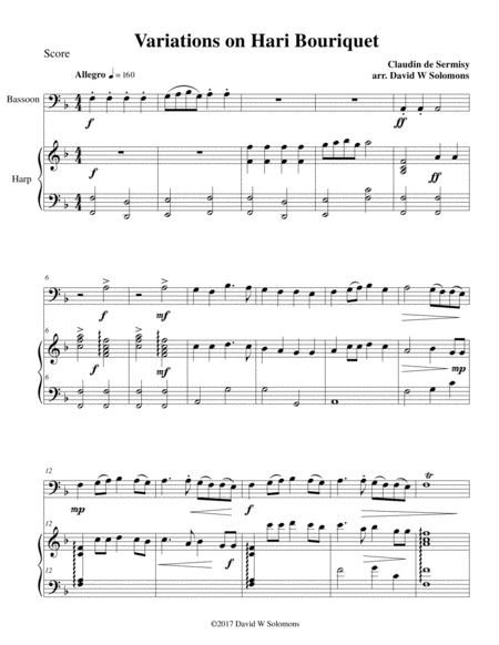 Free Sheet Music Variations On Hari Bouriquet For Bassoon And Harp