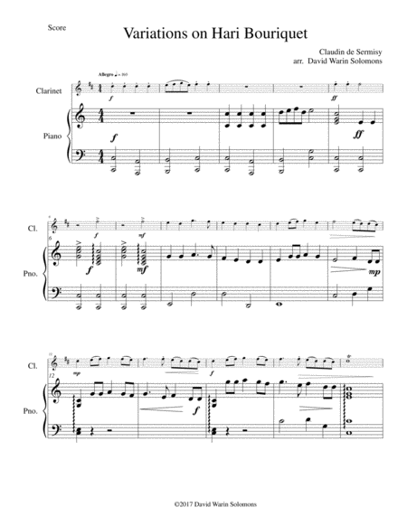 Free Sheet Music Variations On Hari Bouriquet For Clarinet And Piano