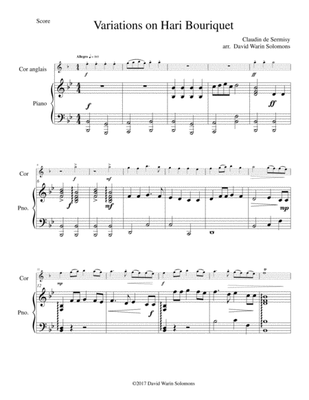 Variations On Hari Bouriquet For Cor Anglais And Piano Sheet Music