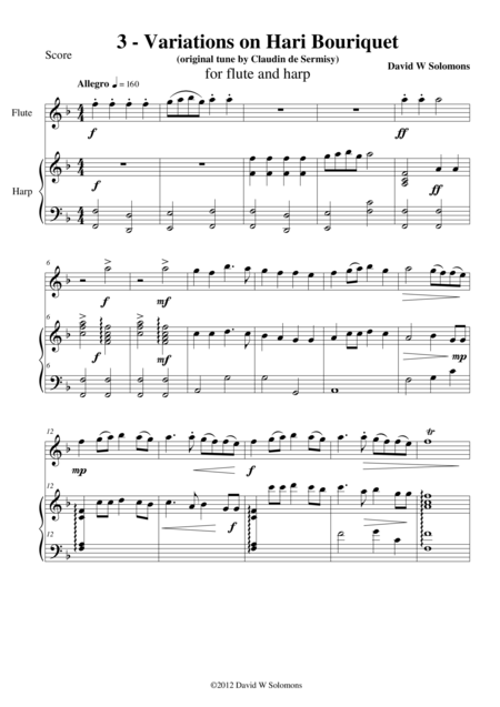 Free Sheet Music Variations On Hari Bouriquet For Flute And Harp