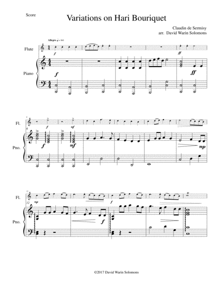 Variations On Hari Bouriquet For Flute And Piano Sheet Music