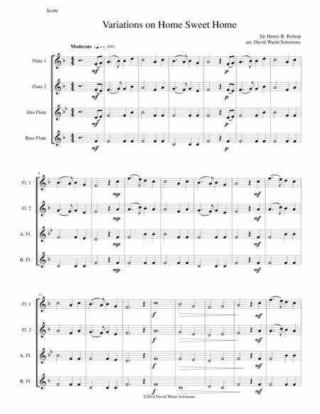 Free Sheet Music Variations On Home Sweet Home Theres No Place Like Home For Flute Quartet